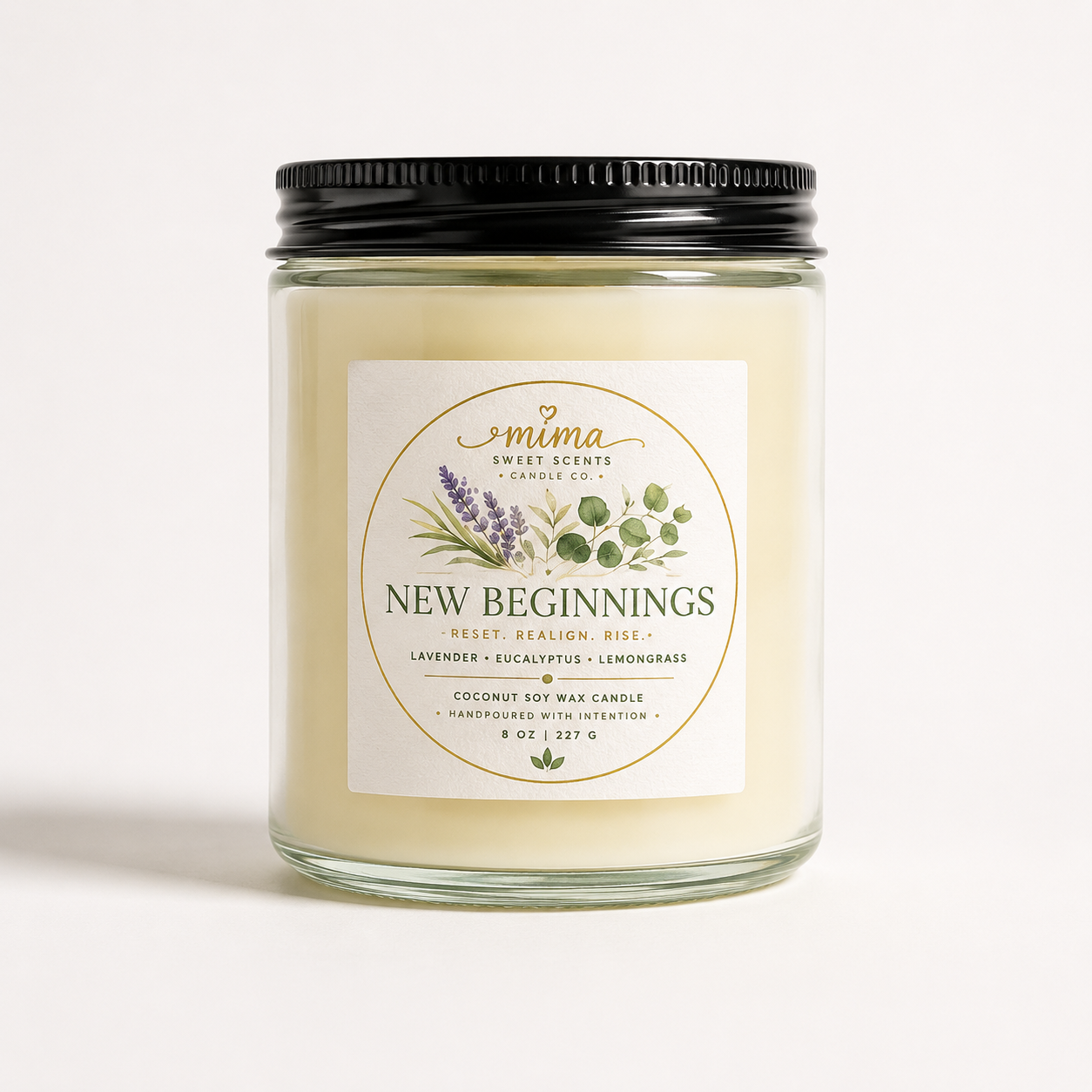 New Beginnings Candle - Lavender Eucalyptus Lemongrass by Mima Sweet Scents 8oz
