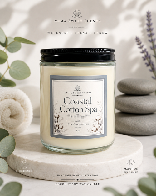  "Coastal Cotton Spa Candle by Mima Sweet Scents - Clean Fresh Coastal Scent 8oz"