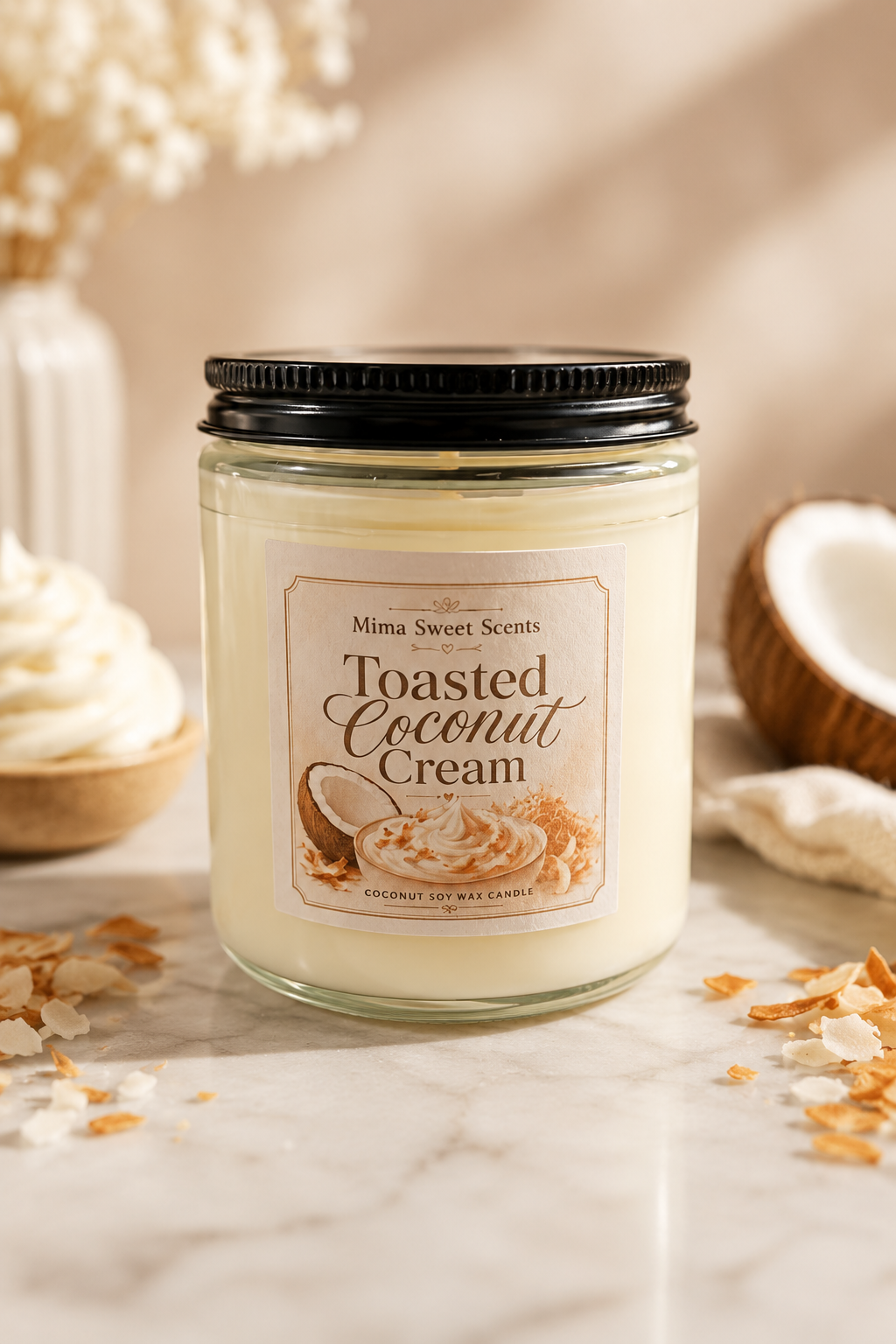 "Toasted Coconut Cream Candle by Mima Sweet Scents - Sweet Indulgence Collection 8oz"