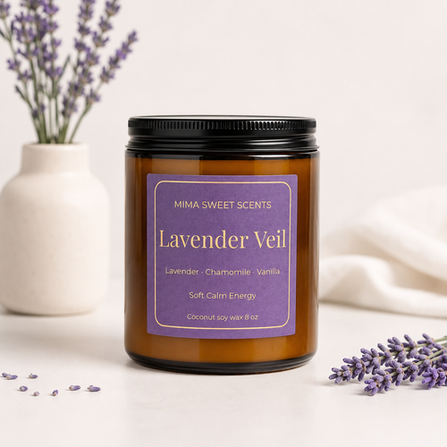 "Lavender Veil Candle - Lavender, Chamomile & Vanilla by Mima Sweet Scents 8oz"